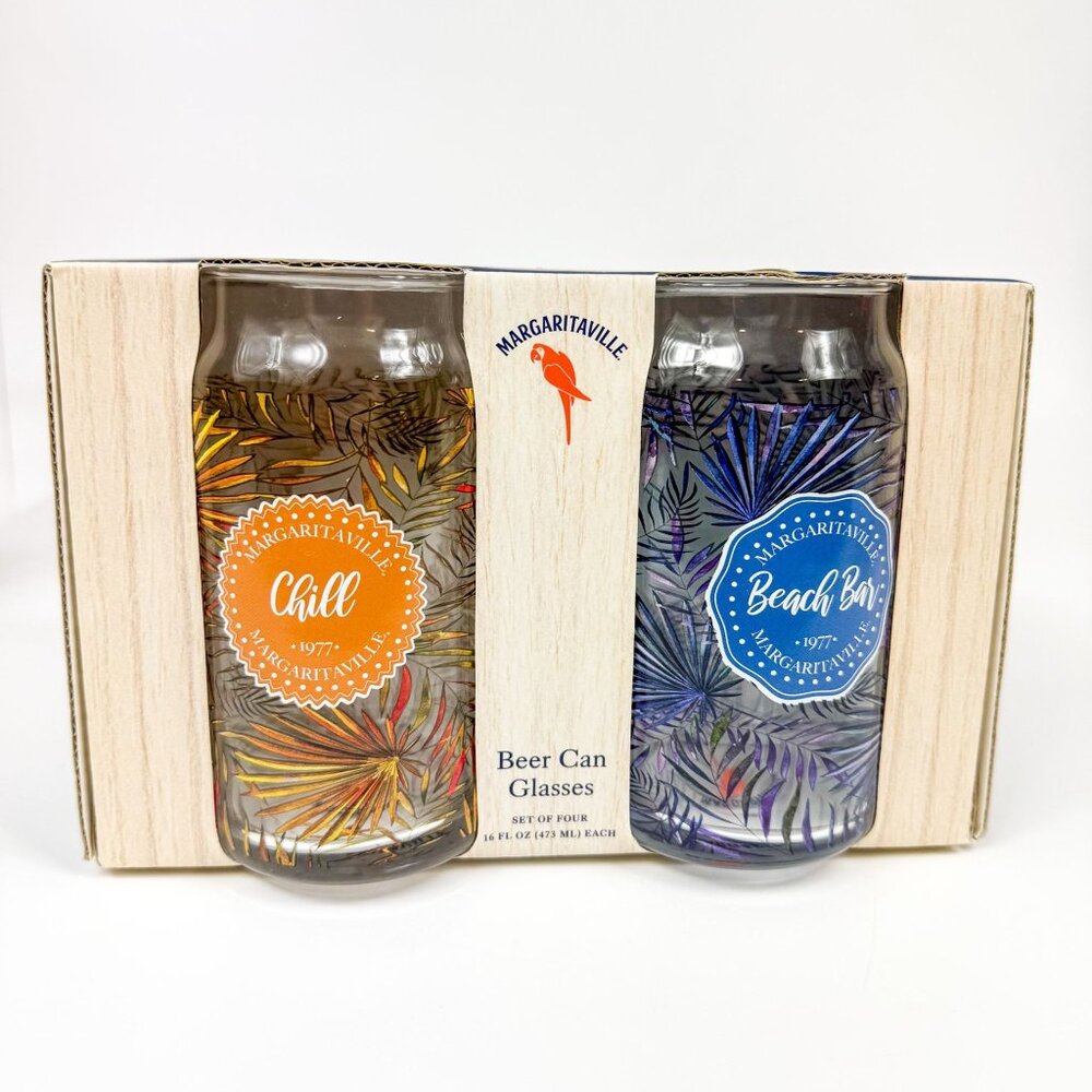 Margaritaville Beer Can Glasses Set Of 4 Beach Bar Design New In Box